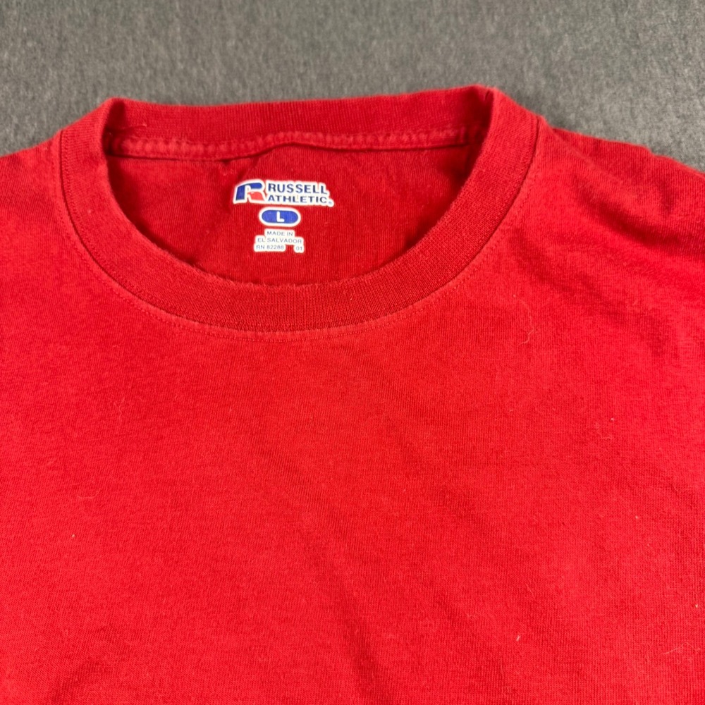 Russell Athletic Mens Long Sleeve T-Shirt Red Crew Neck Cotton Blend Size L